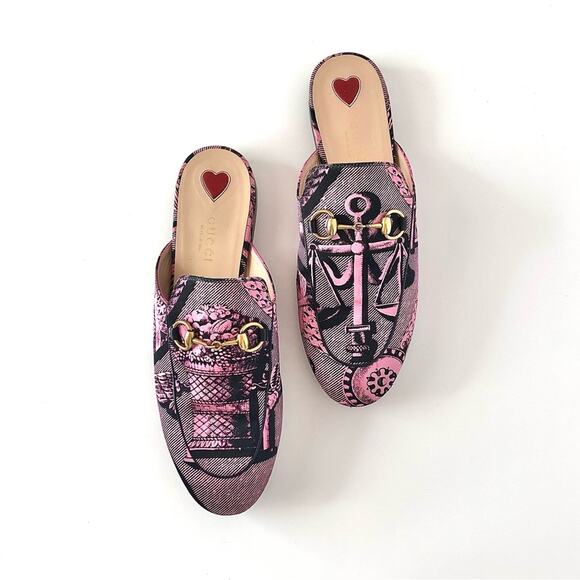 Gucci Princetown Horsebit Saint Romain Print Slip On Mules Flats 36 - Picture 3 of 8
